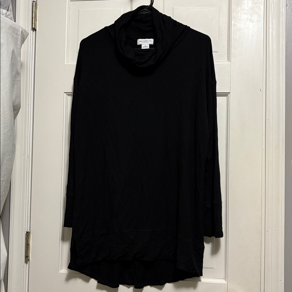 Liz Claiborne black cowl neck tunic rayon weekend L